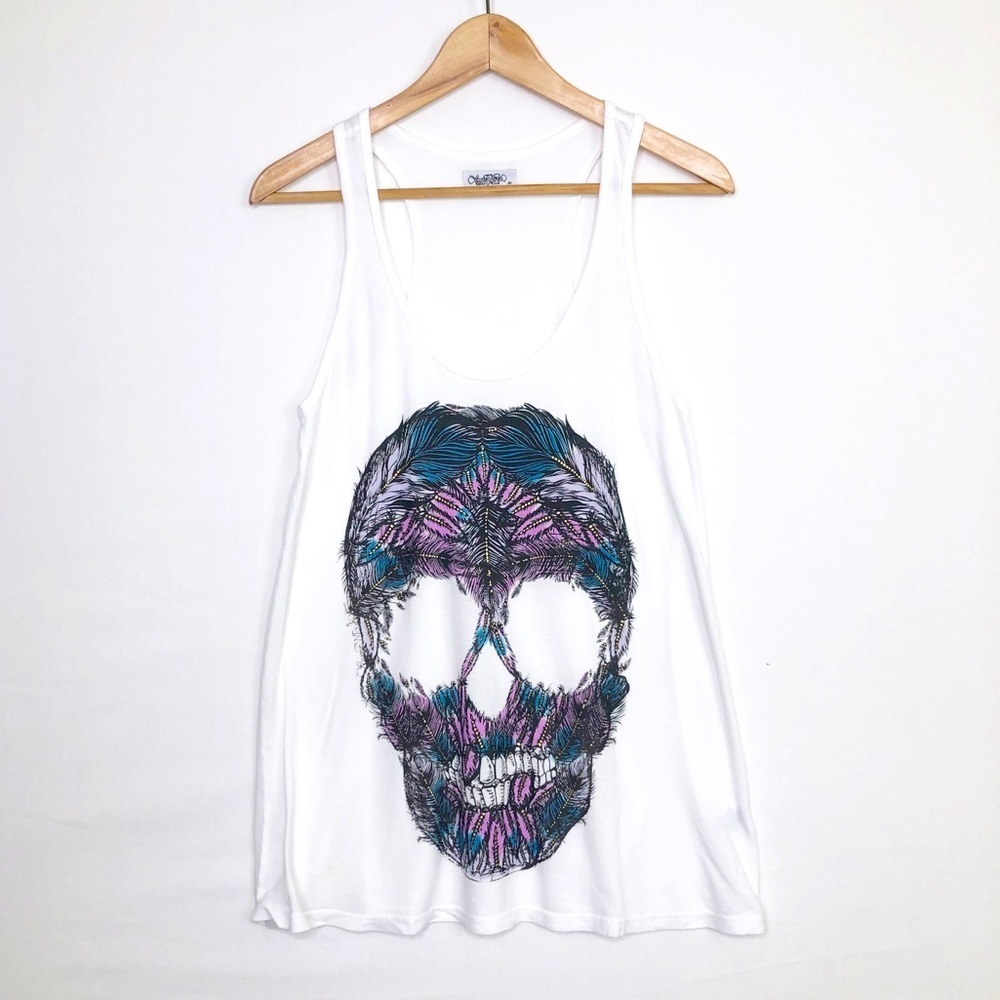Lauren Moshi feather skull tunic tank top